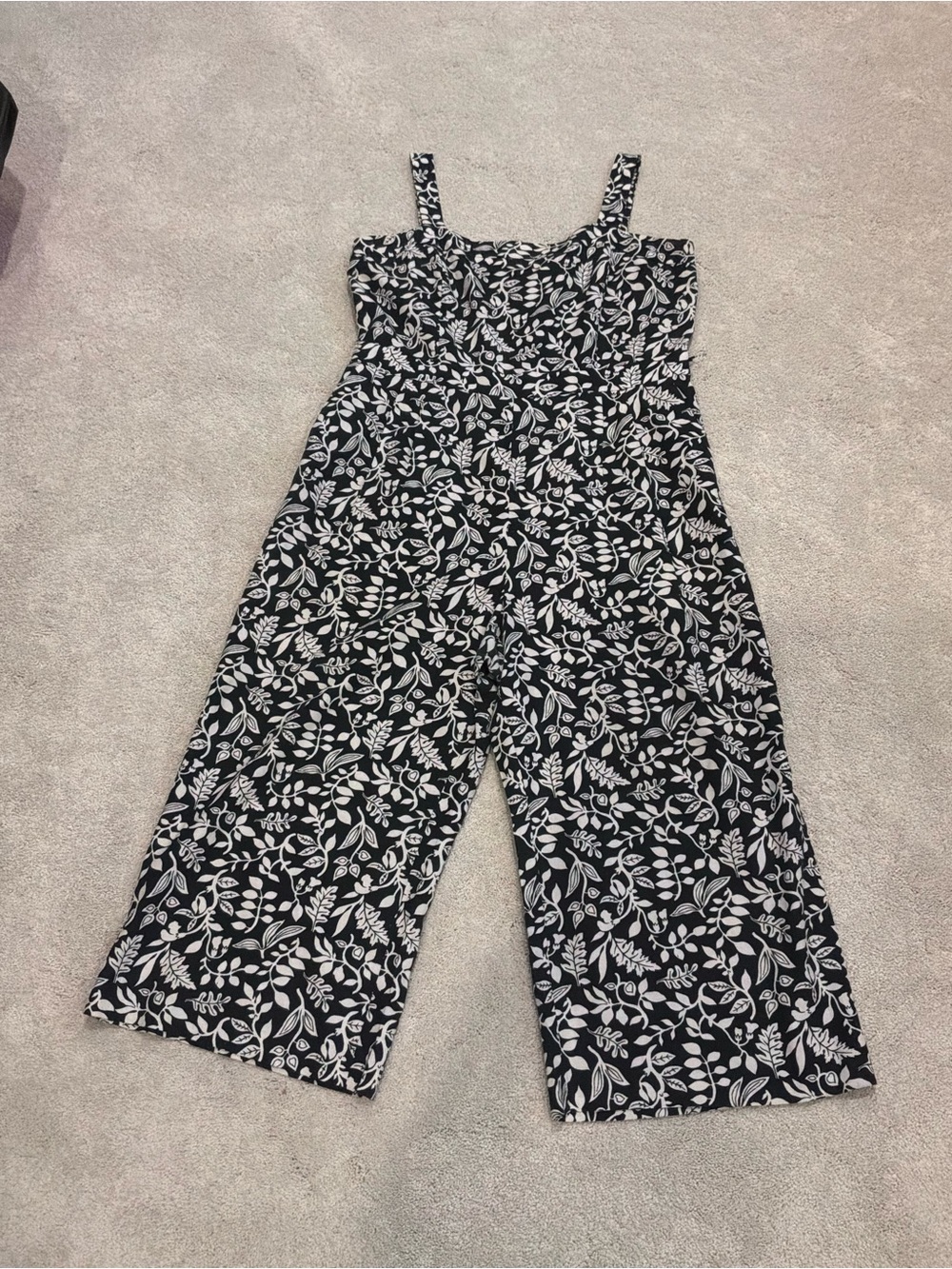 Ann Taylor Dark Blue and White Floral Wide-Leg Jumpsuit